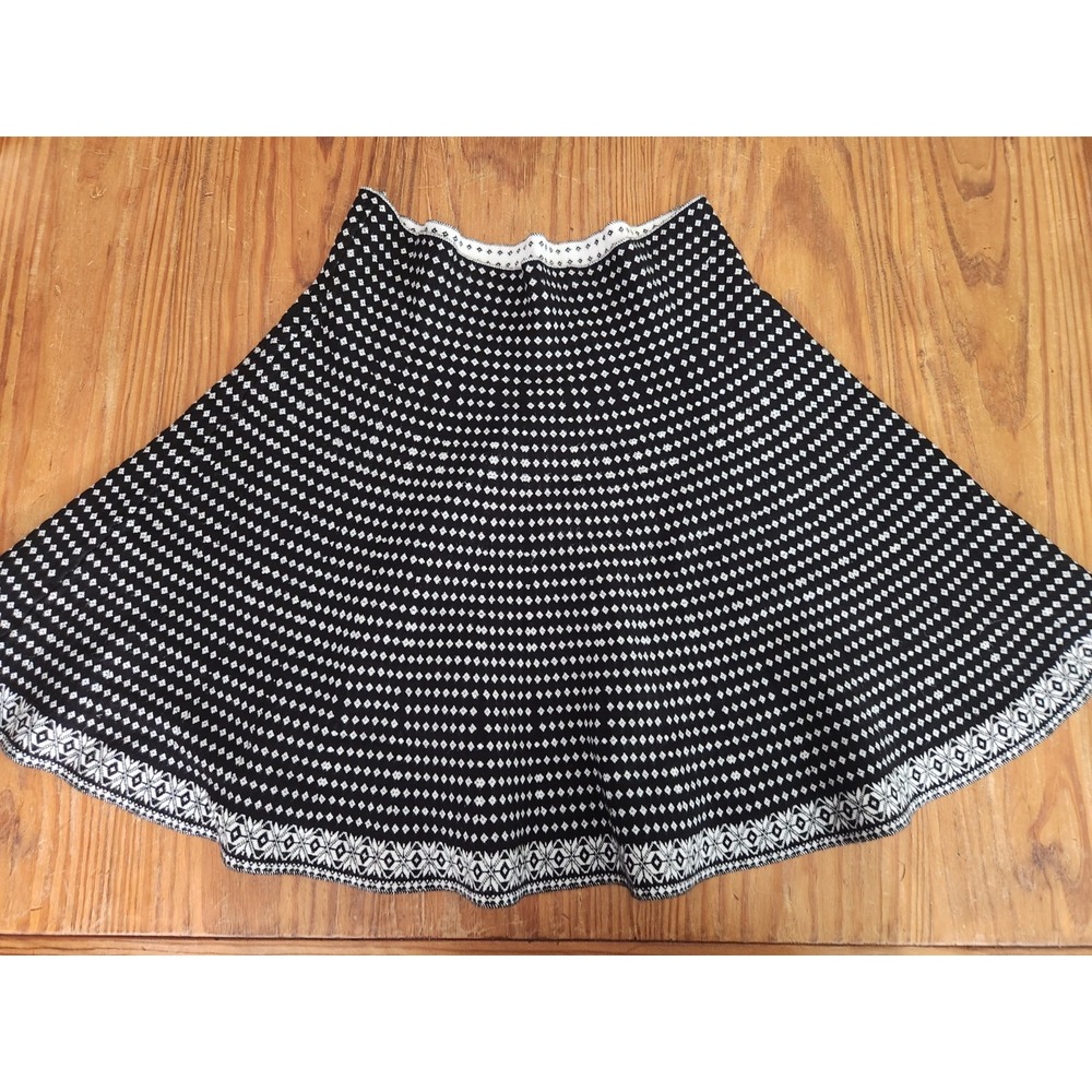 Sophie Max Fair Isle Knit Flare Mini Skirt Black White Pull On Size M/L Academia